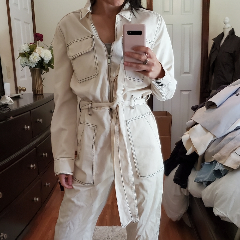 Zara black stitching cream jumpsuit size S